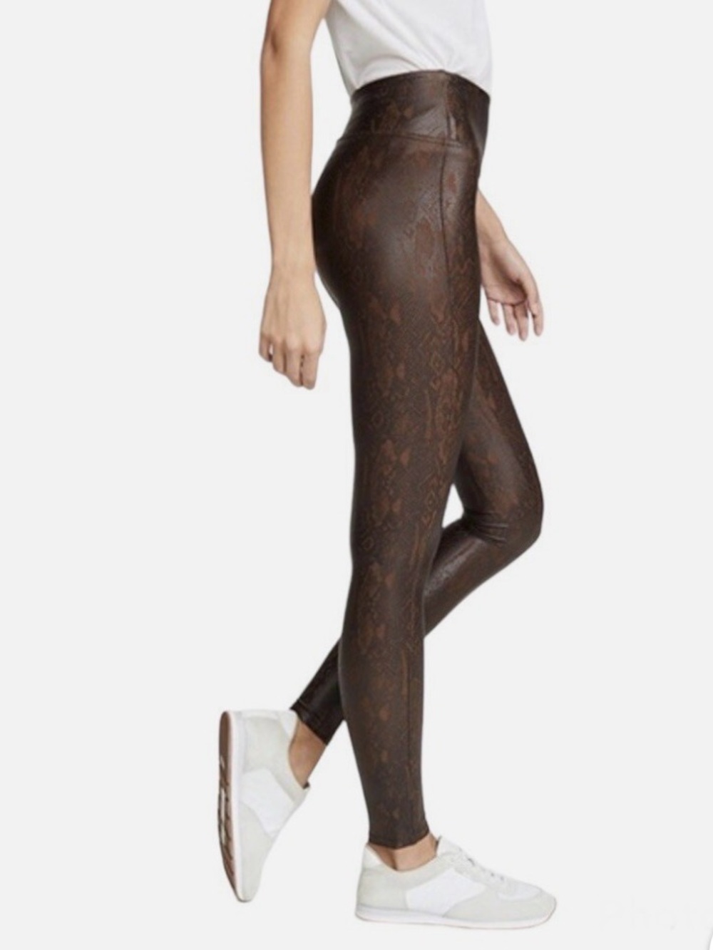SPANX NWOT brown snakeskin print, faux leather leggings, size large